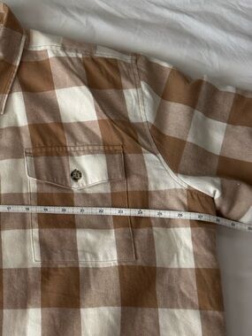 Sherpa Lined Plaid Flannel Jacket XL Brown Cream Button Down Coat